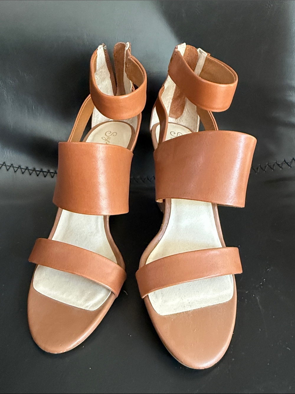 Seychelles Cognac Strappy Leather Sandals